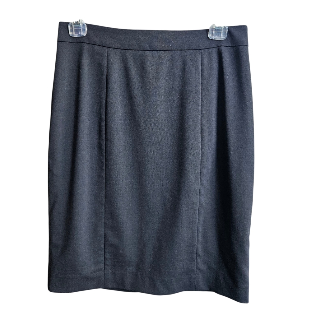 Club Monaco Women's Italian Tropical Wool Black Minimalist Pencil Skirt Size 2